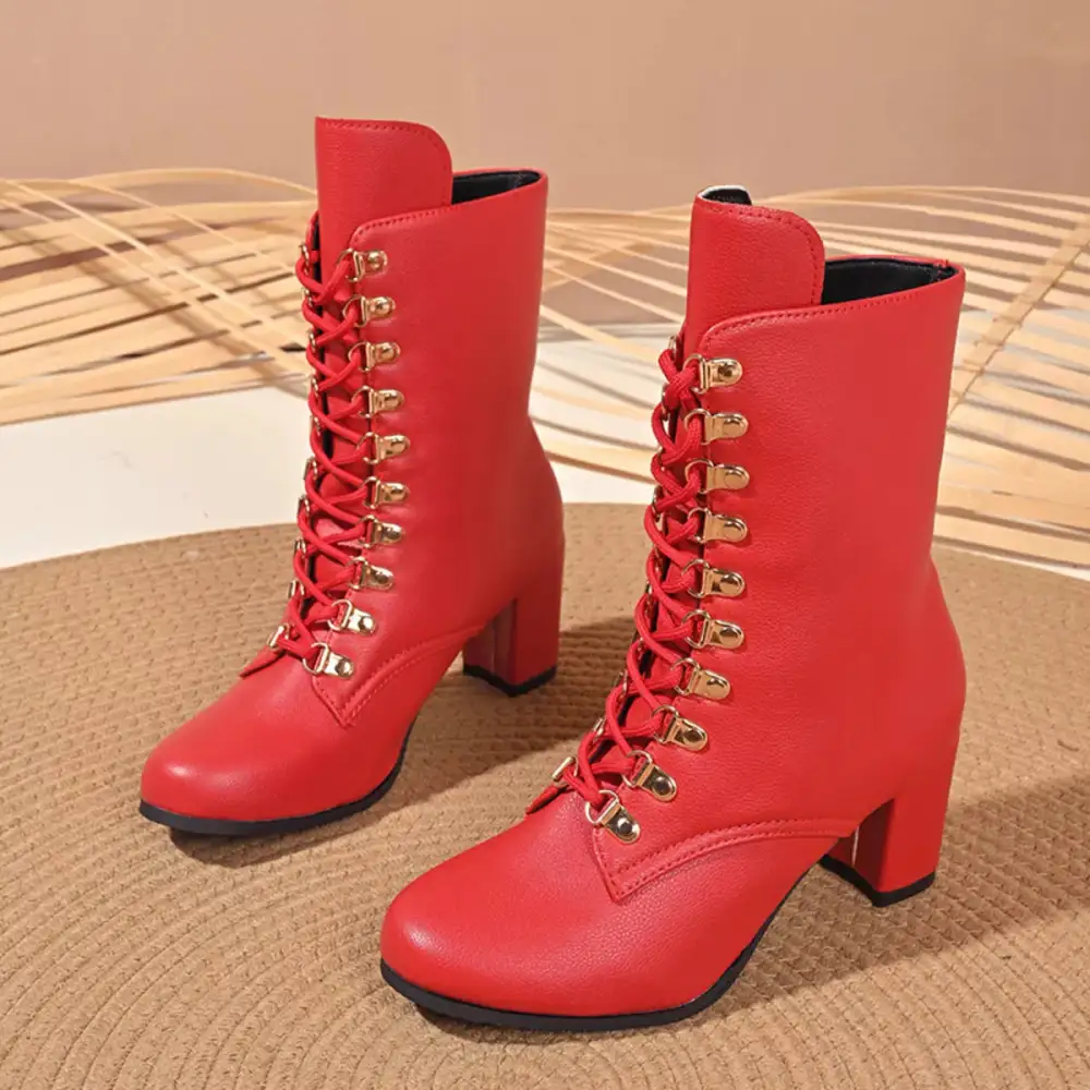 Lace Up Boots with Block Heel