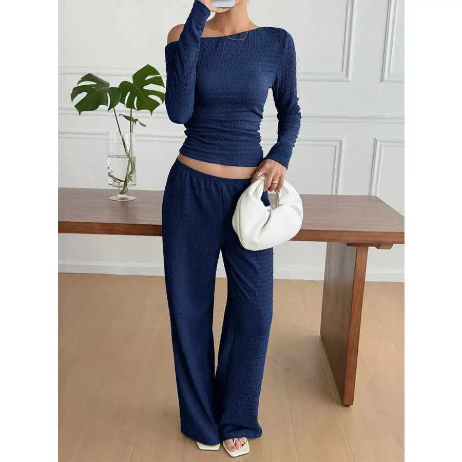 Relaxed One Shoulder Long Sleeve Top and Pants Set