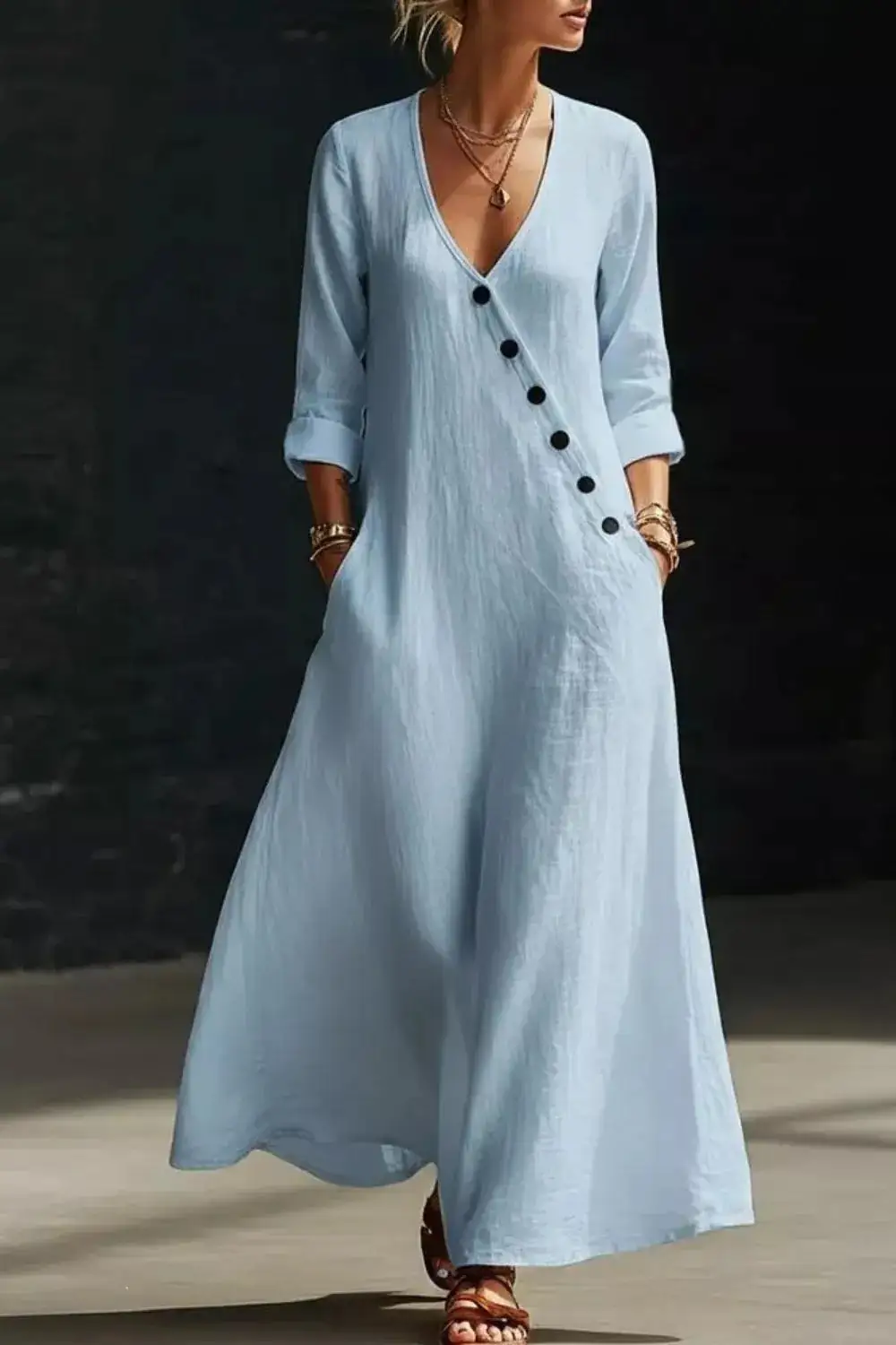 Surplice Long Sleeve Maxi Dress
