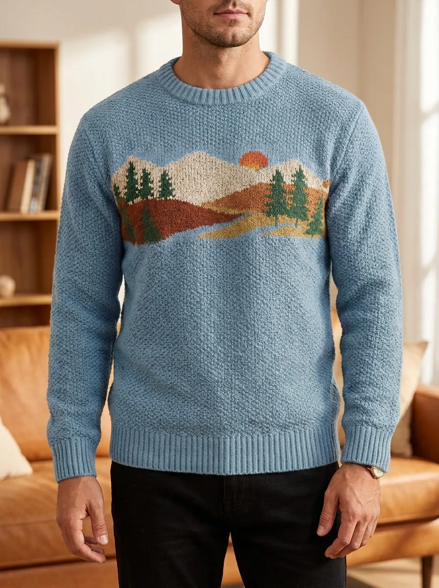 Men's Mountain Forest Sunset Sweater