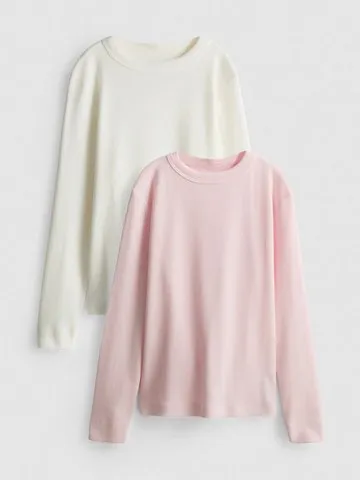 7-15yrs | 2pk Cotton Rich Ribbed Long Sleeve T-Shirts