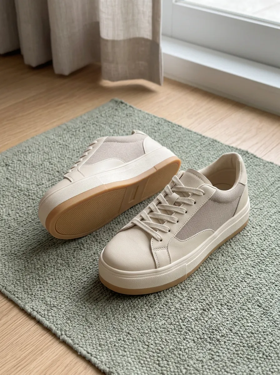 Women's Casual Beige Minimalist Printed Sneakers