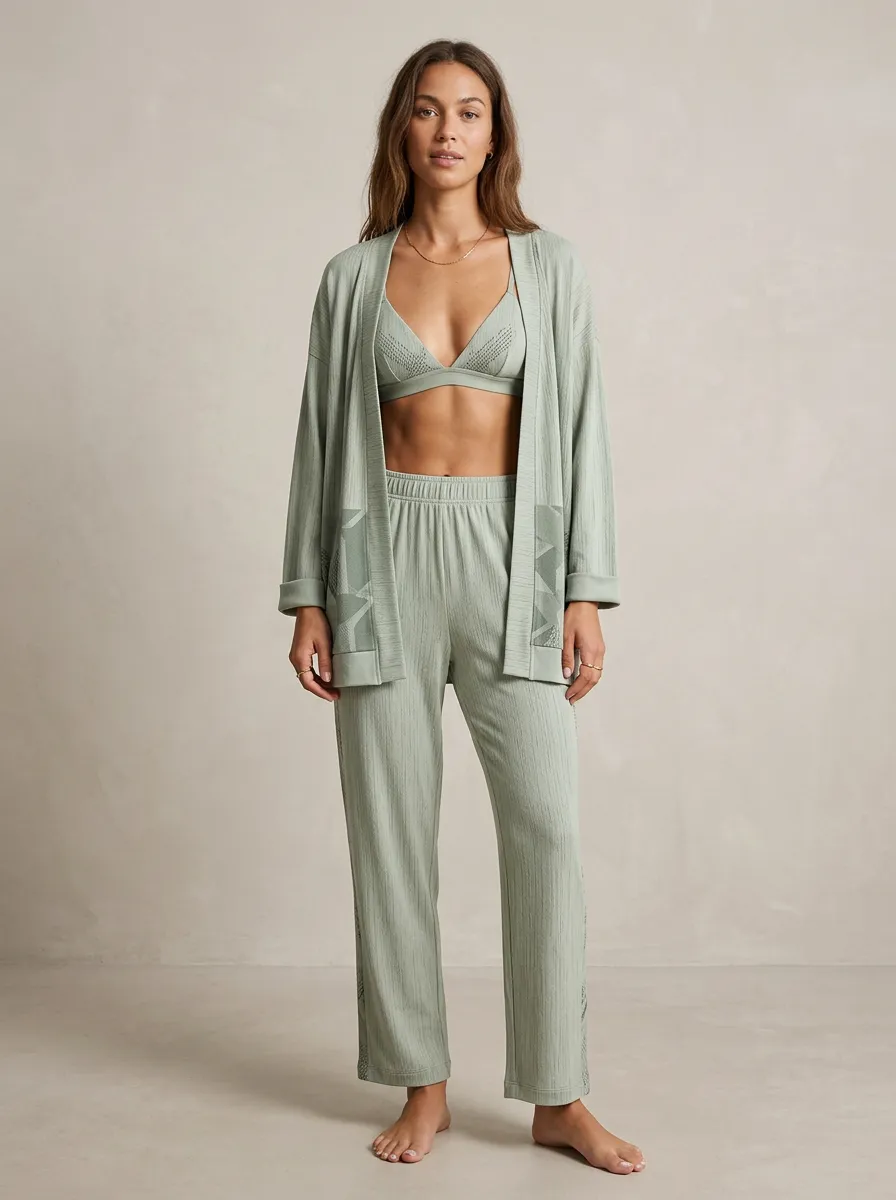 Geometric Paneled Cardigan Lounge Set