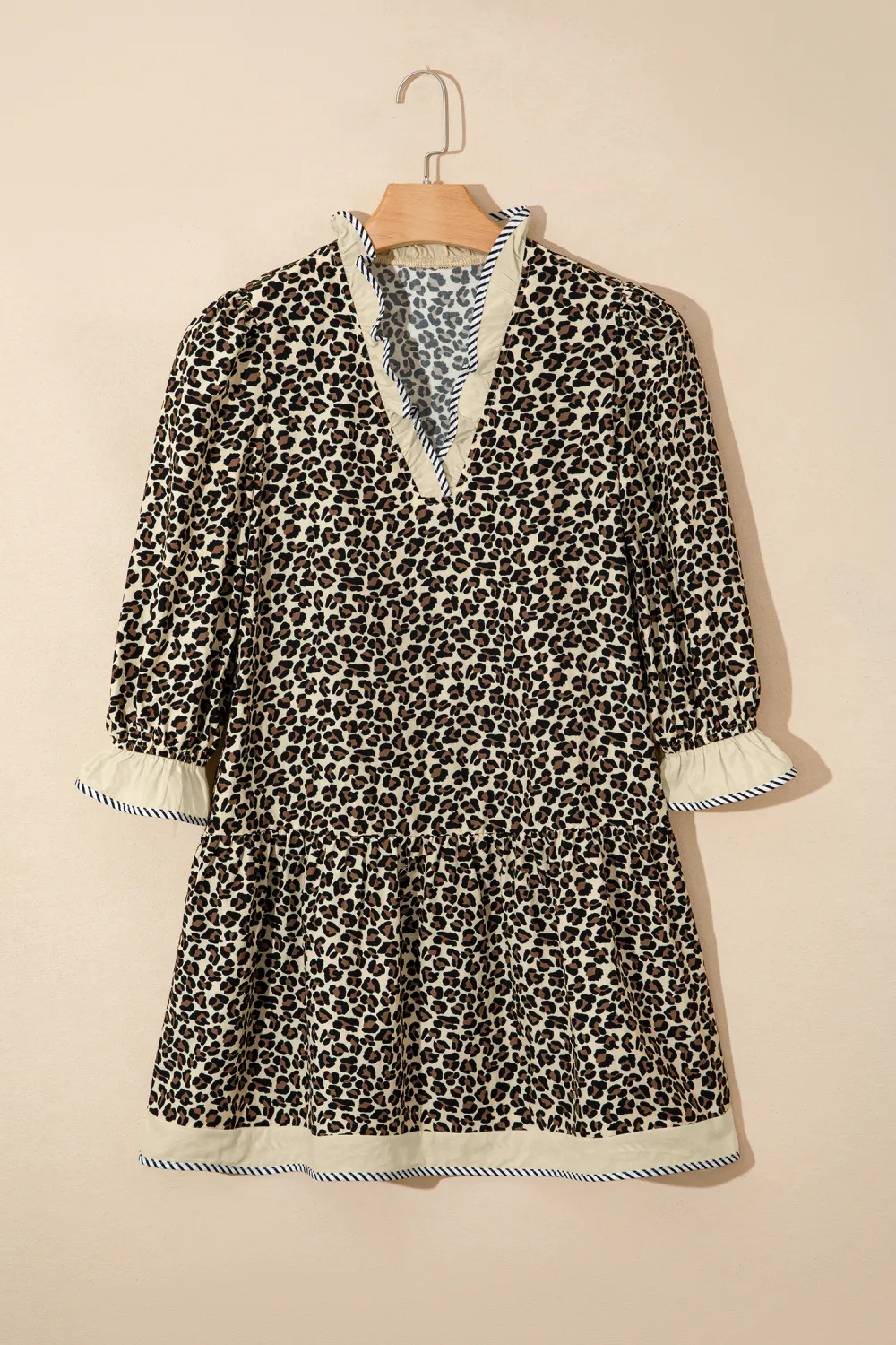 Black Leopard Trim Mini Dress
