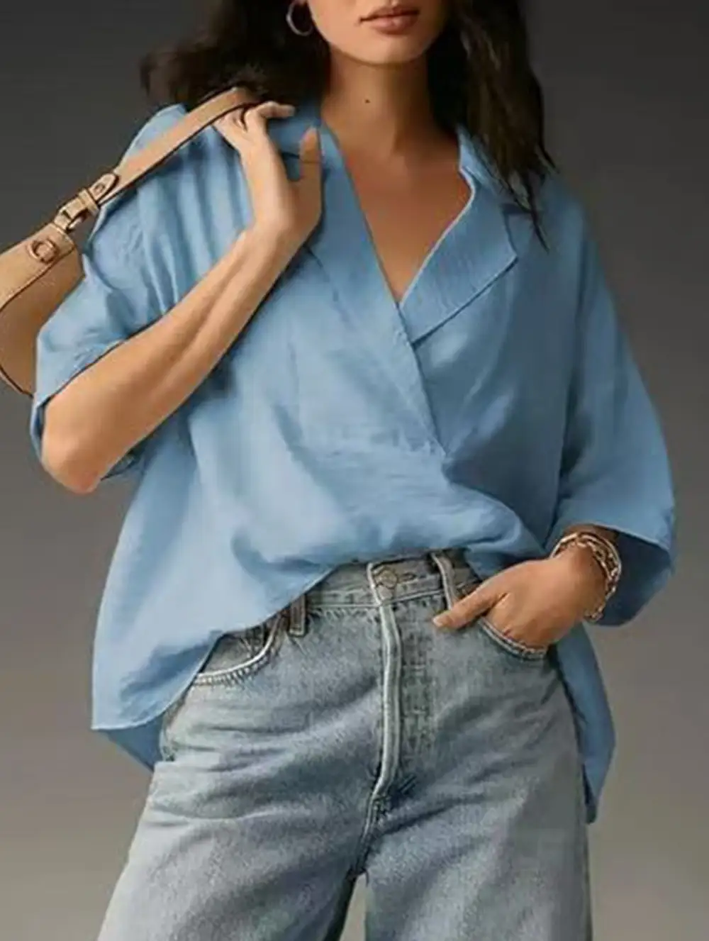 Textured Short Sleeve Lapel Shirt