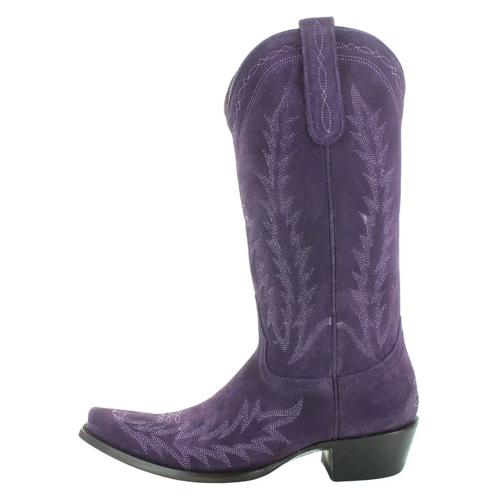 Faux-Suede Embroidered Pointed-Toe Snip-Toe Mid-Calf Boots
