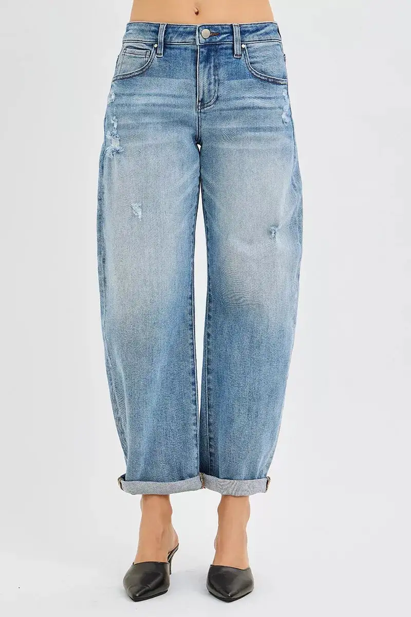 Smooth Barrel Leg Denim Jeans