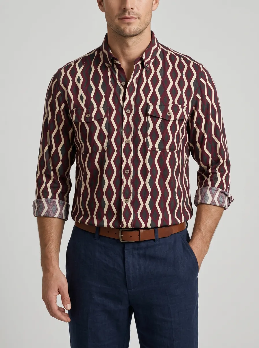 Men's Geometric Refined Printed Long Sleeve Shirt