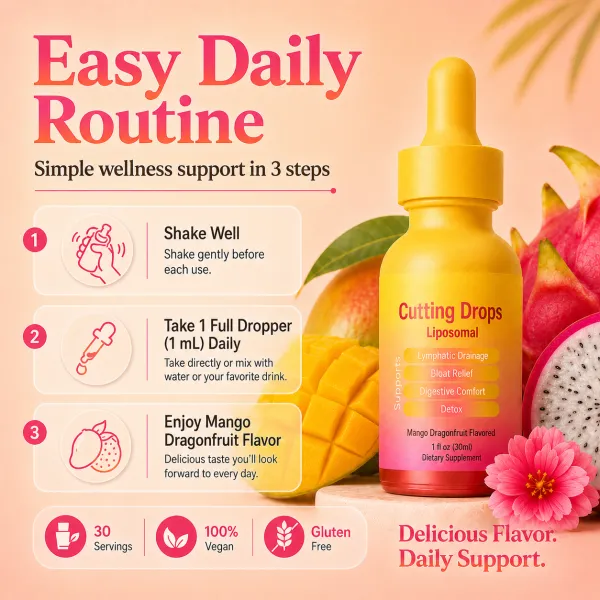 Cutting Drops – Lymphatic-Focused Debloat Formula with Dandelion, Cleavers, Burdock & Elderberry, Mango Dragonfruit Flavor