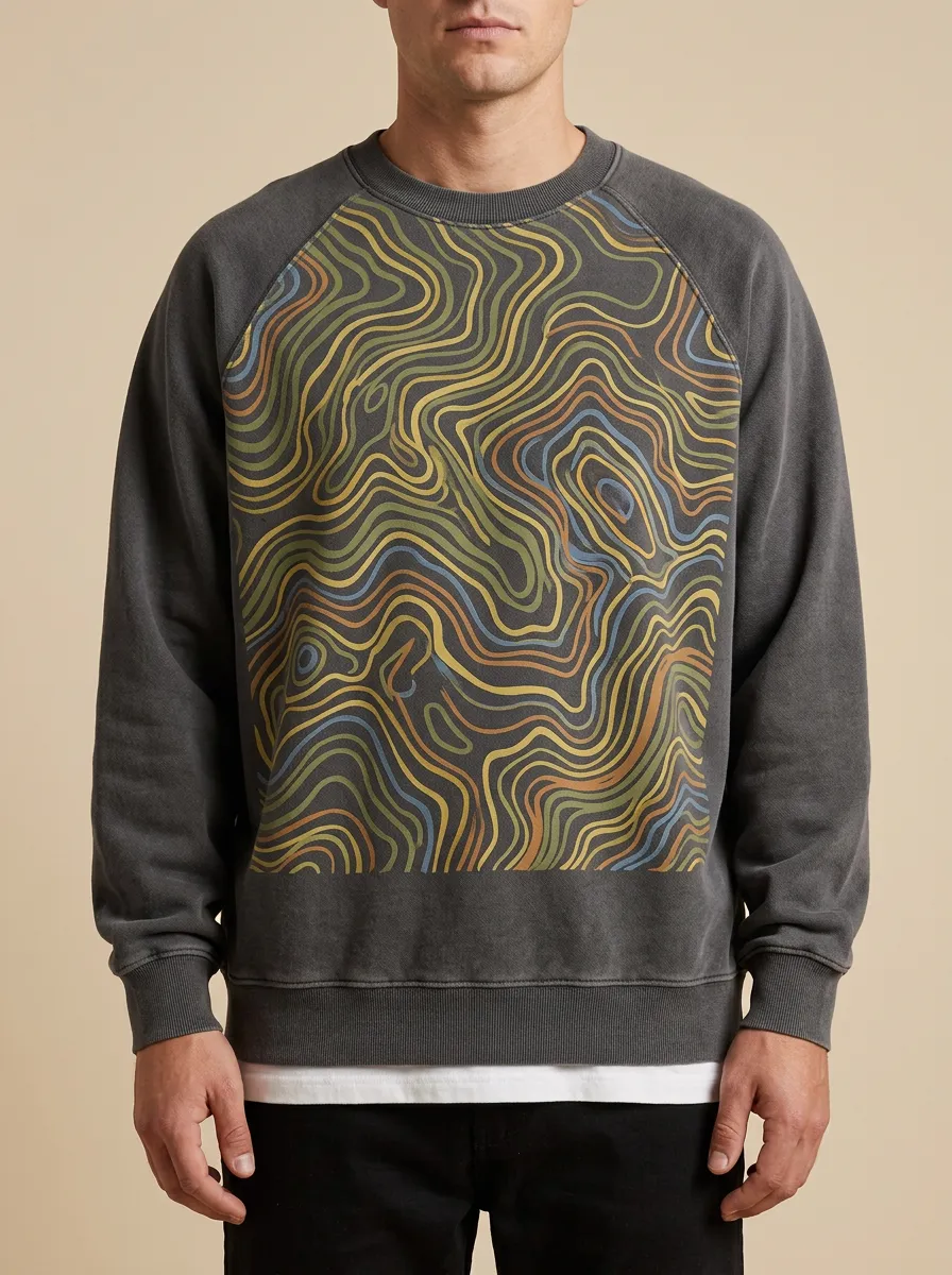 Men's Abstract Topographic Line Art Printed Sweatshirt
