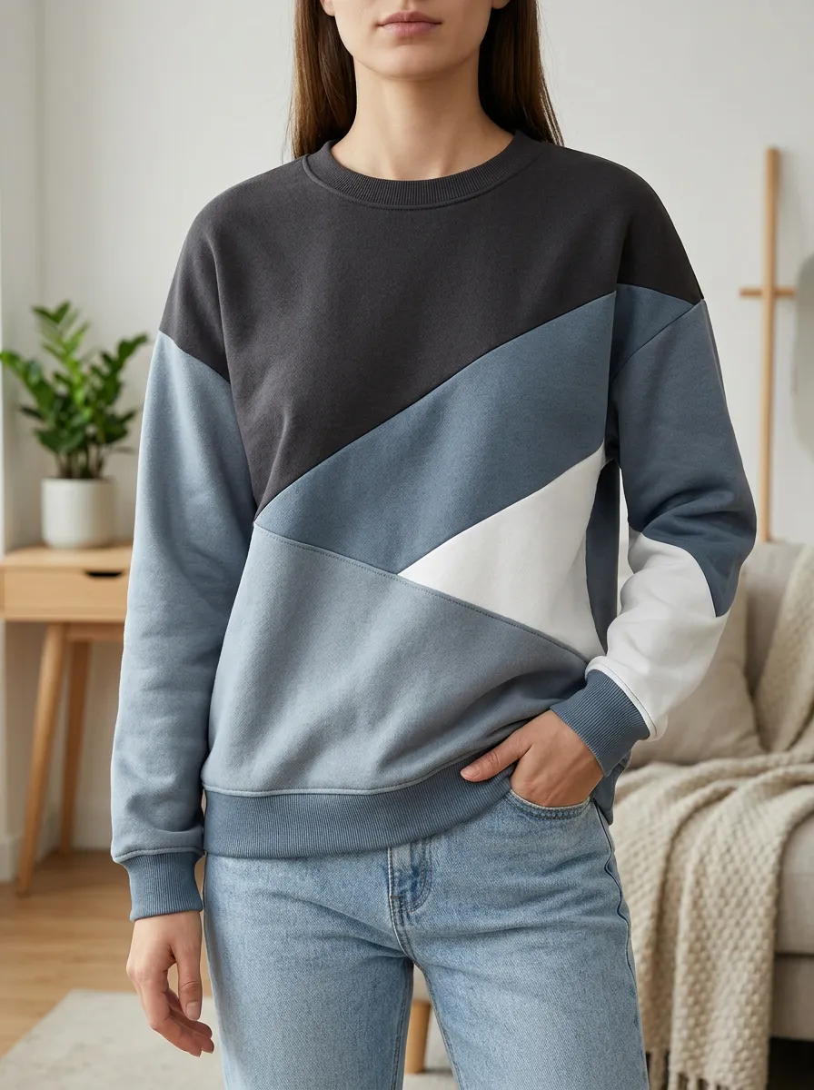 Women's Color Block Geometric Pattern Printed Fleece Sweatshirt