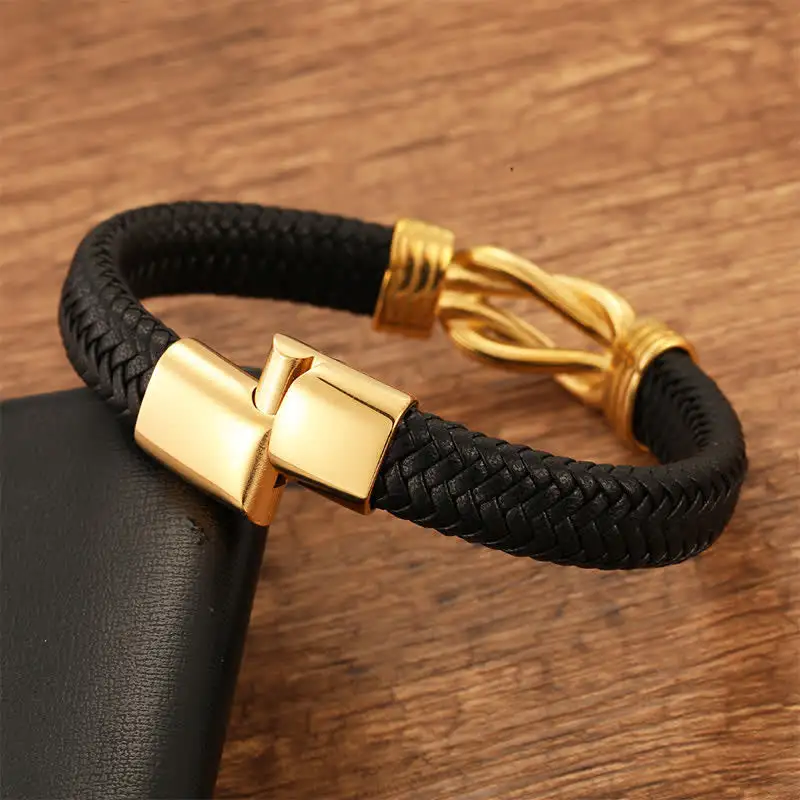 Leather Braided Infinite Knot Durability Geometric Bracelet