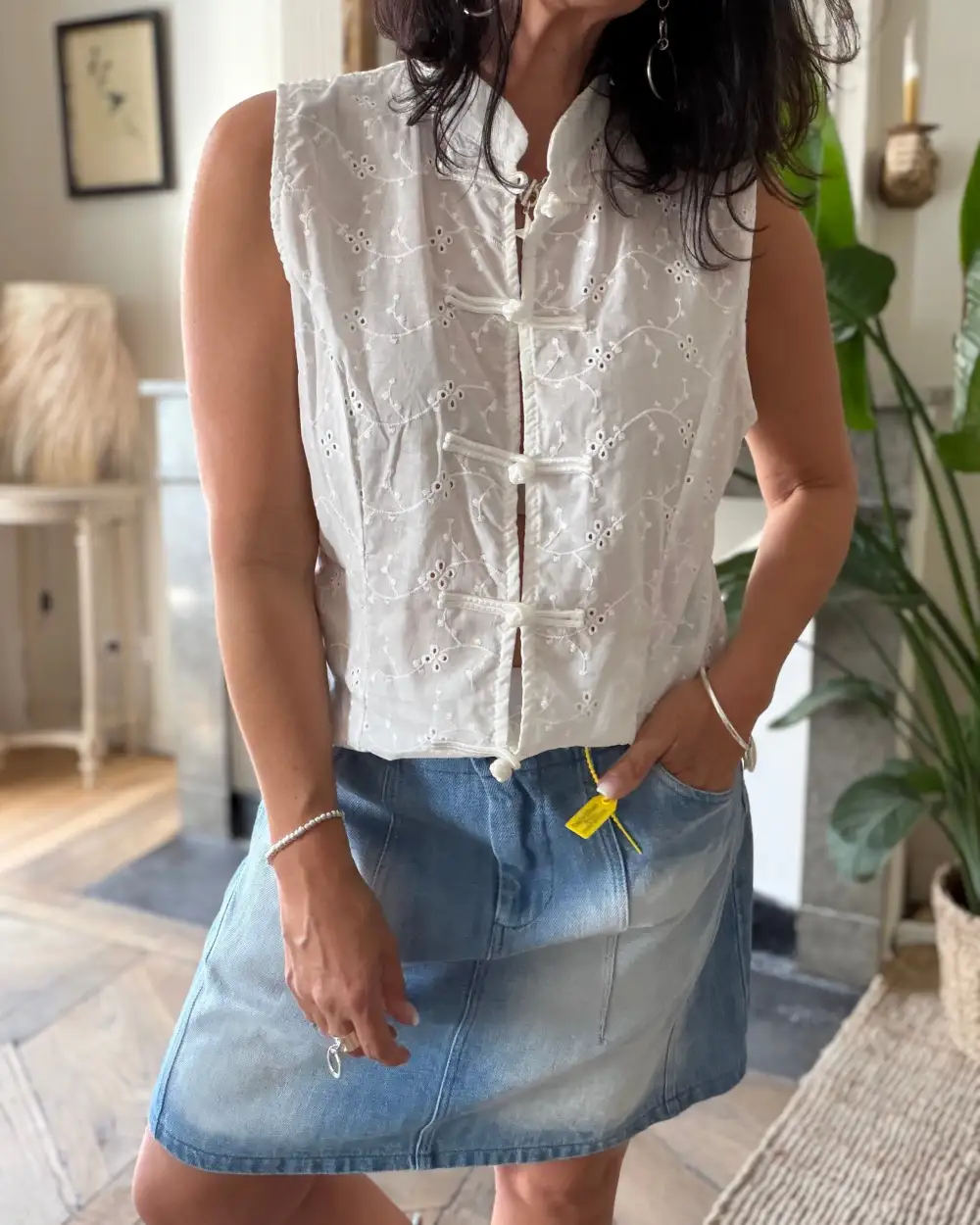 Streamlined Cotton Embroidered Blouse