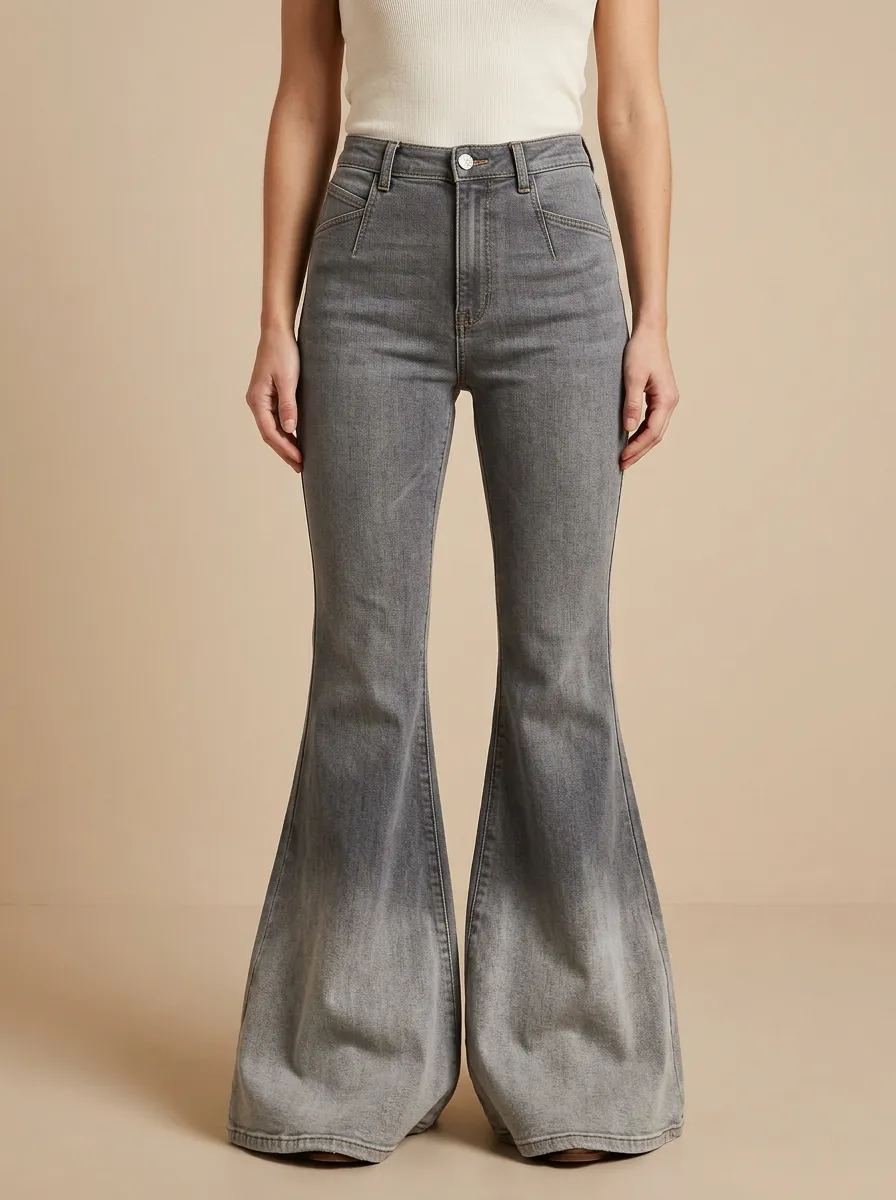 Ombre Finish Faded Finish Printed Detail Flare Jeans