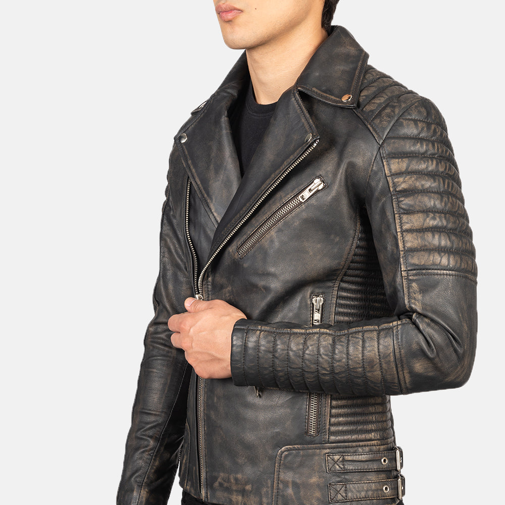Men's Biker Leather Distressed Jacket