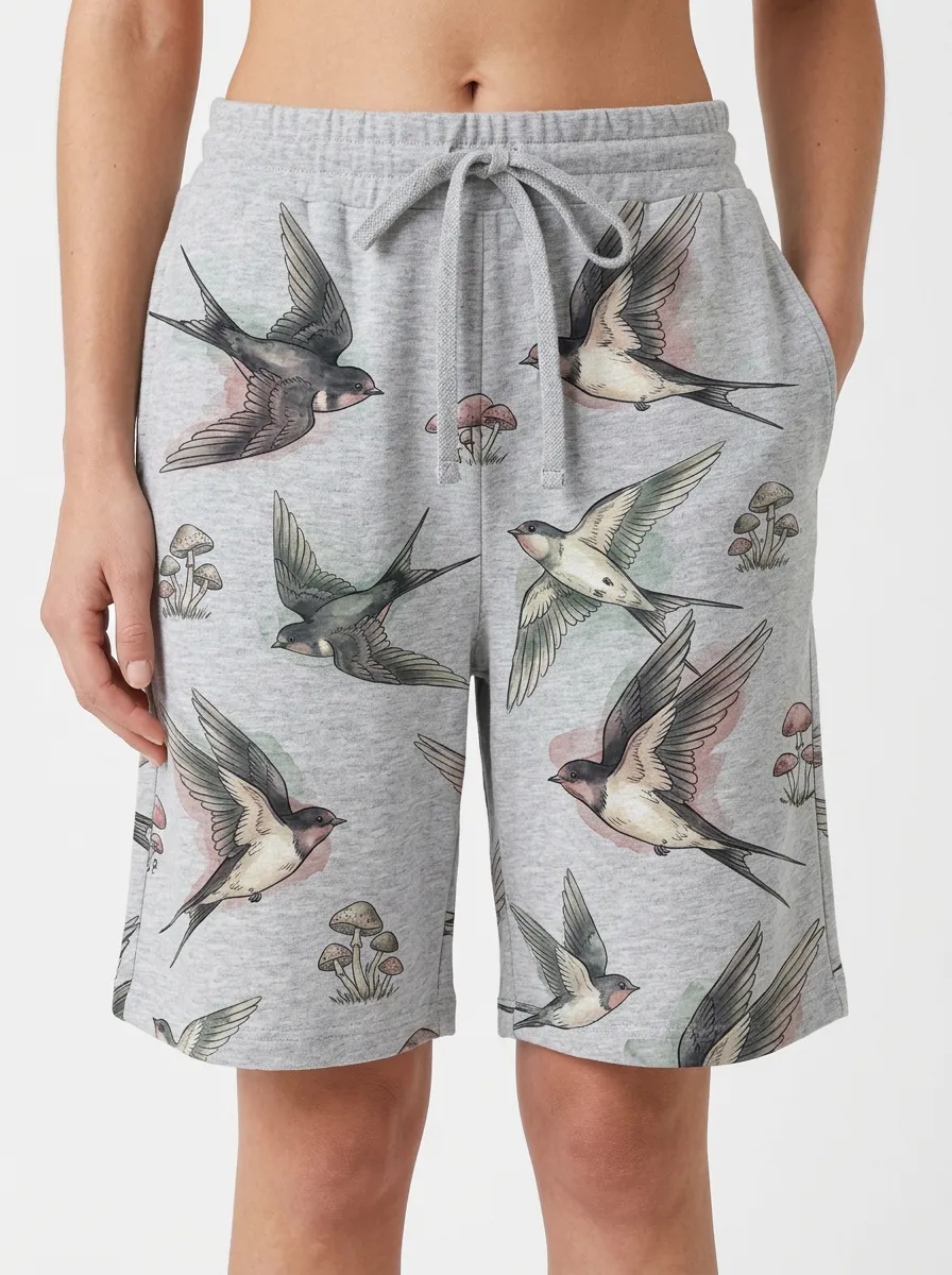 Women's Nature Swallow and Mushroom Graphic Shorts