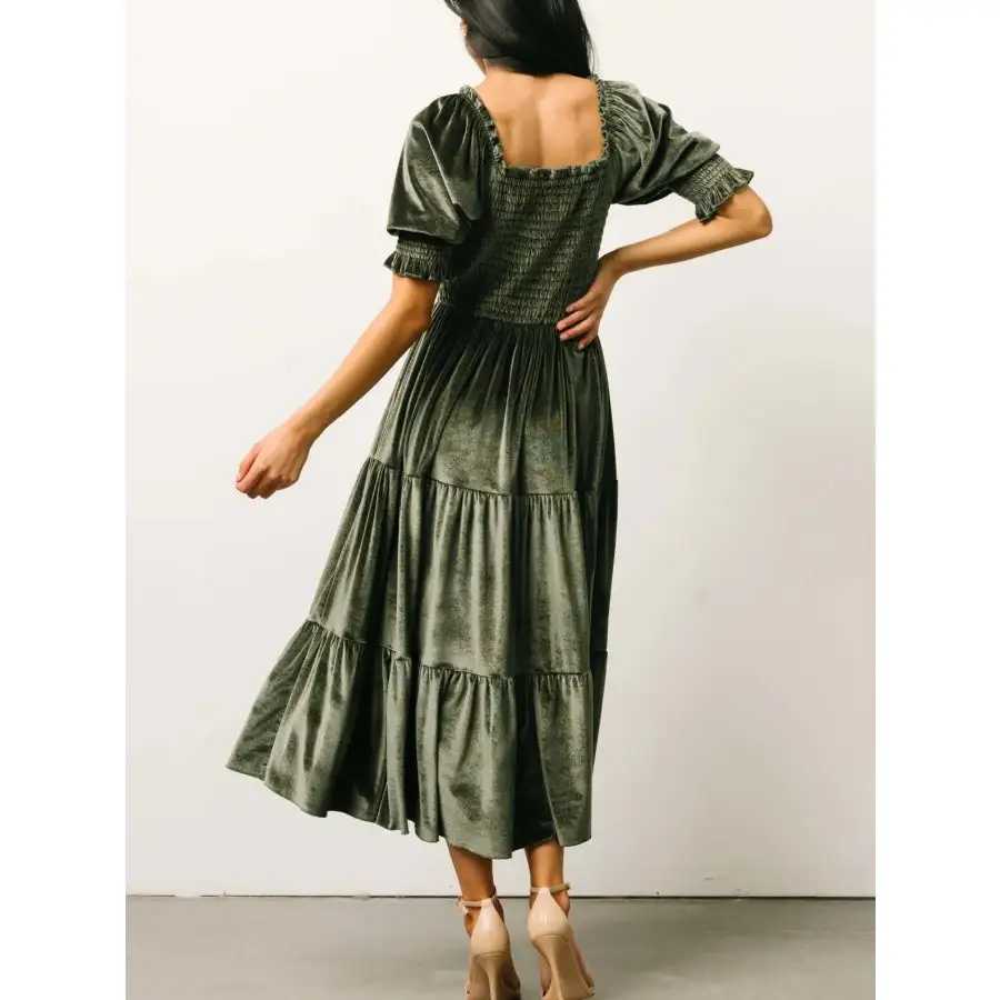 Smocked Half Sleeve Tiered Midi Dress