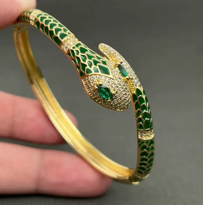 Enamel Rhinestone Snake Bangle