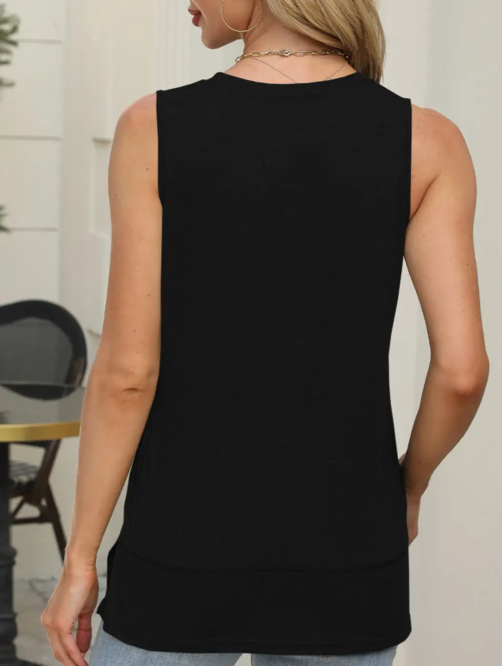 Sleeveless Crew Neck Slit Top