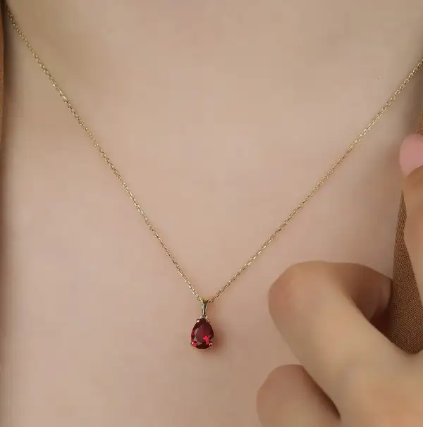Pear Shape Solitaire Ruby Necklace