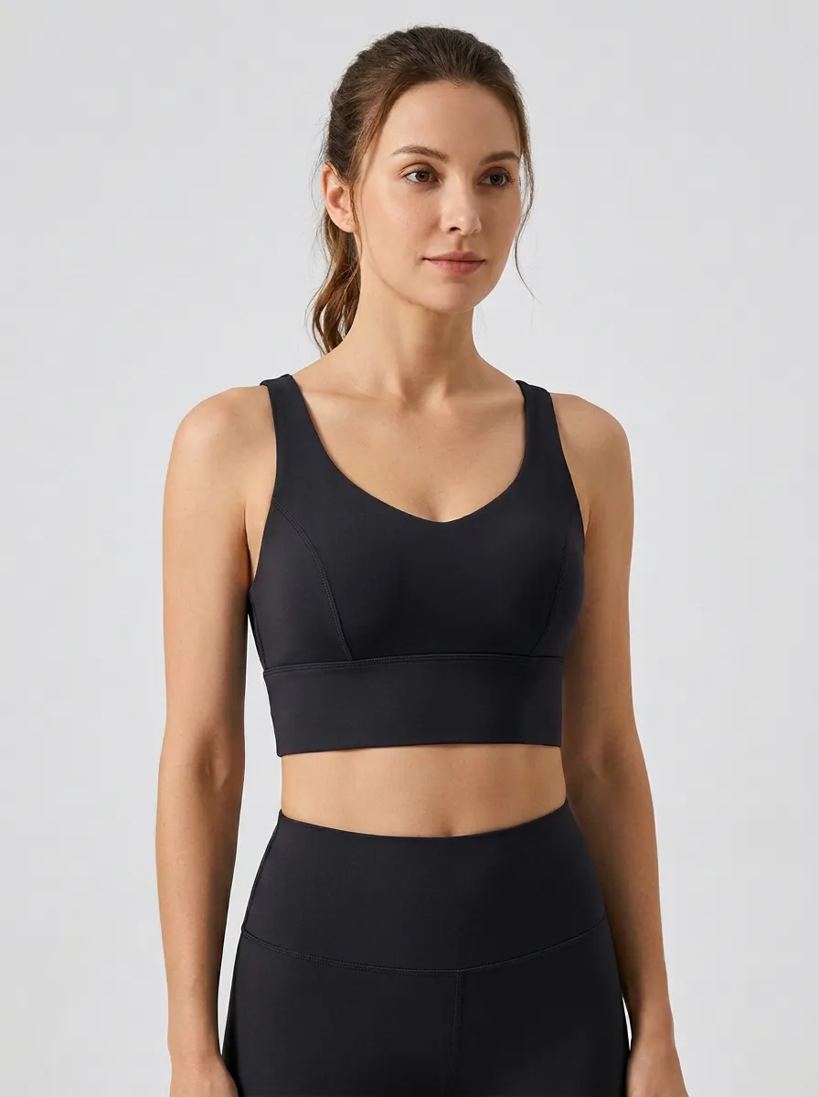 Women's V-Neck Paneled Wide-Strap Cropped Sports Bra