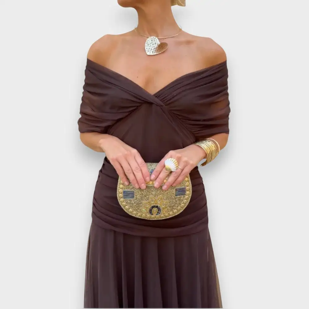 V-Neck Pleated Flowing Casual Dress