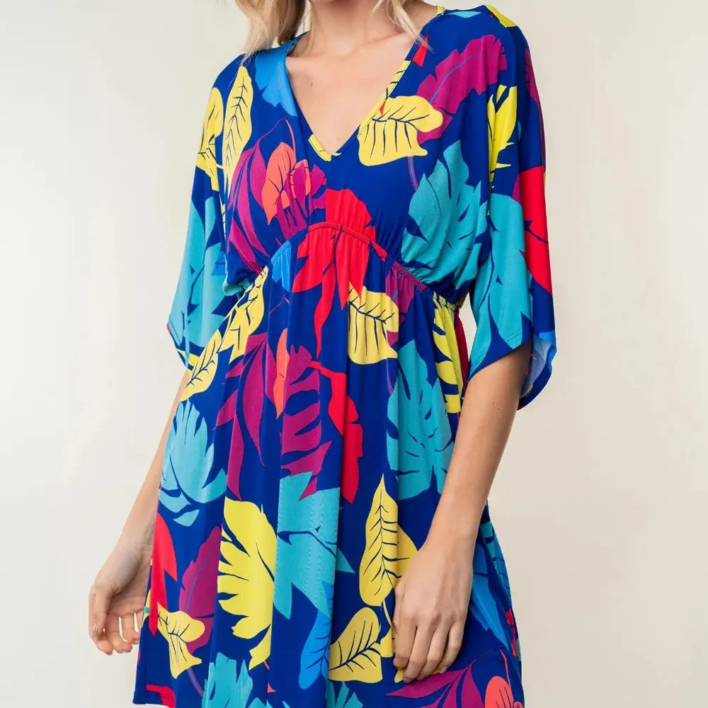 Printed V-Neck Mini Dress