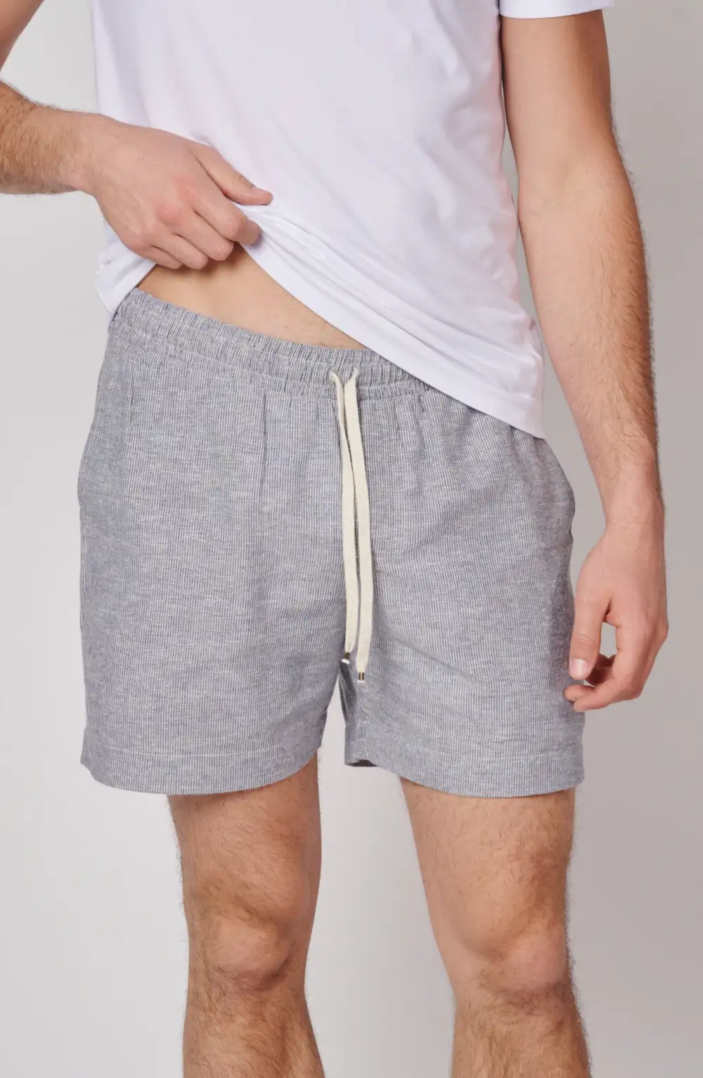 Men's Striped Cotton Linen Patch Pocket Shorts