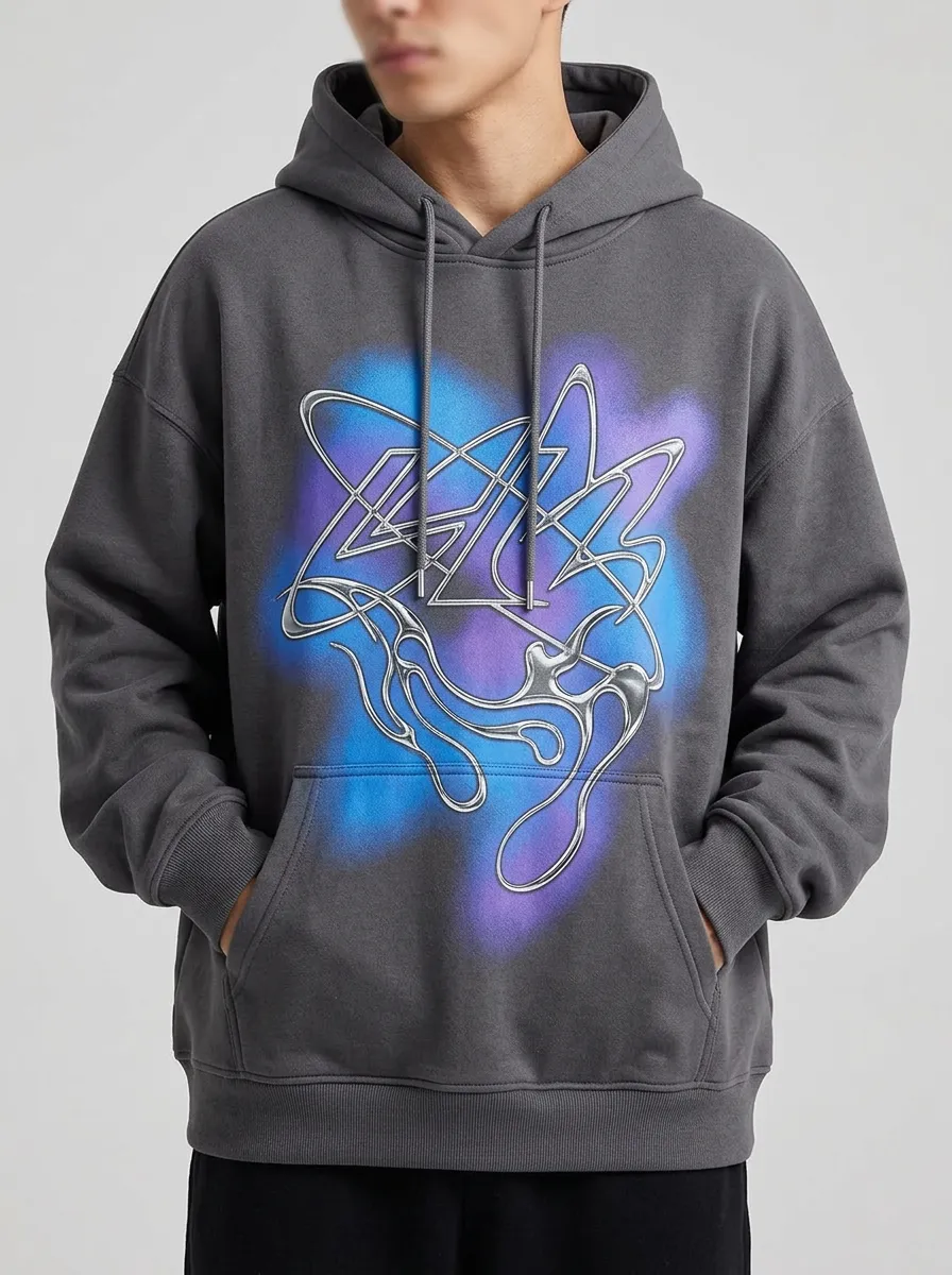 Unisex Y2K Cyberpunk Abstract Chrome Hoodie