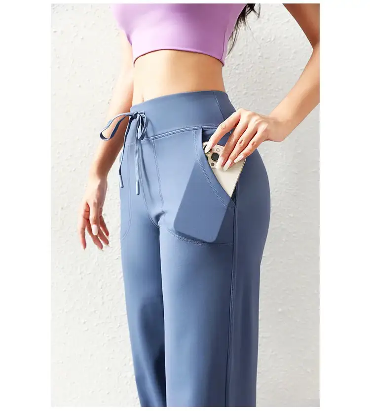 Casual Straight Running Wide Leg Pockets Leggings Yoga Pants