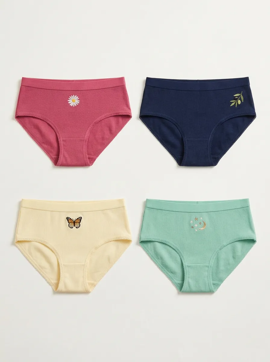 Women's Daisy Butterfly Moon Ribbed Brief Set