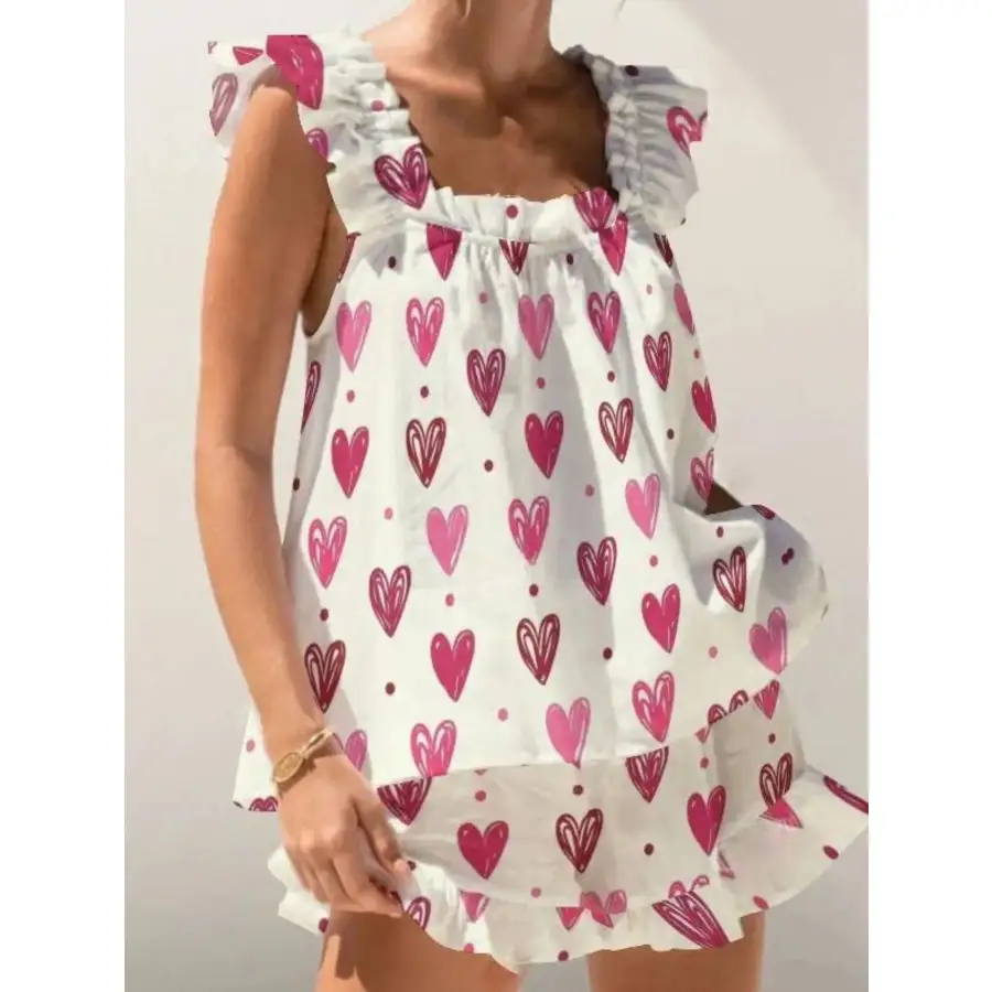 Ruffled Striped Tank and Shorts Set