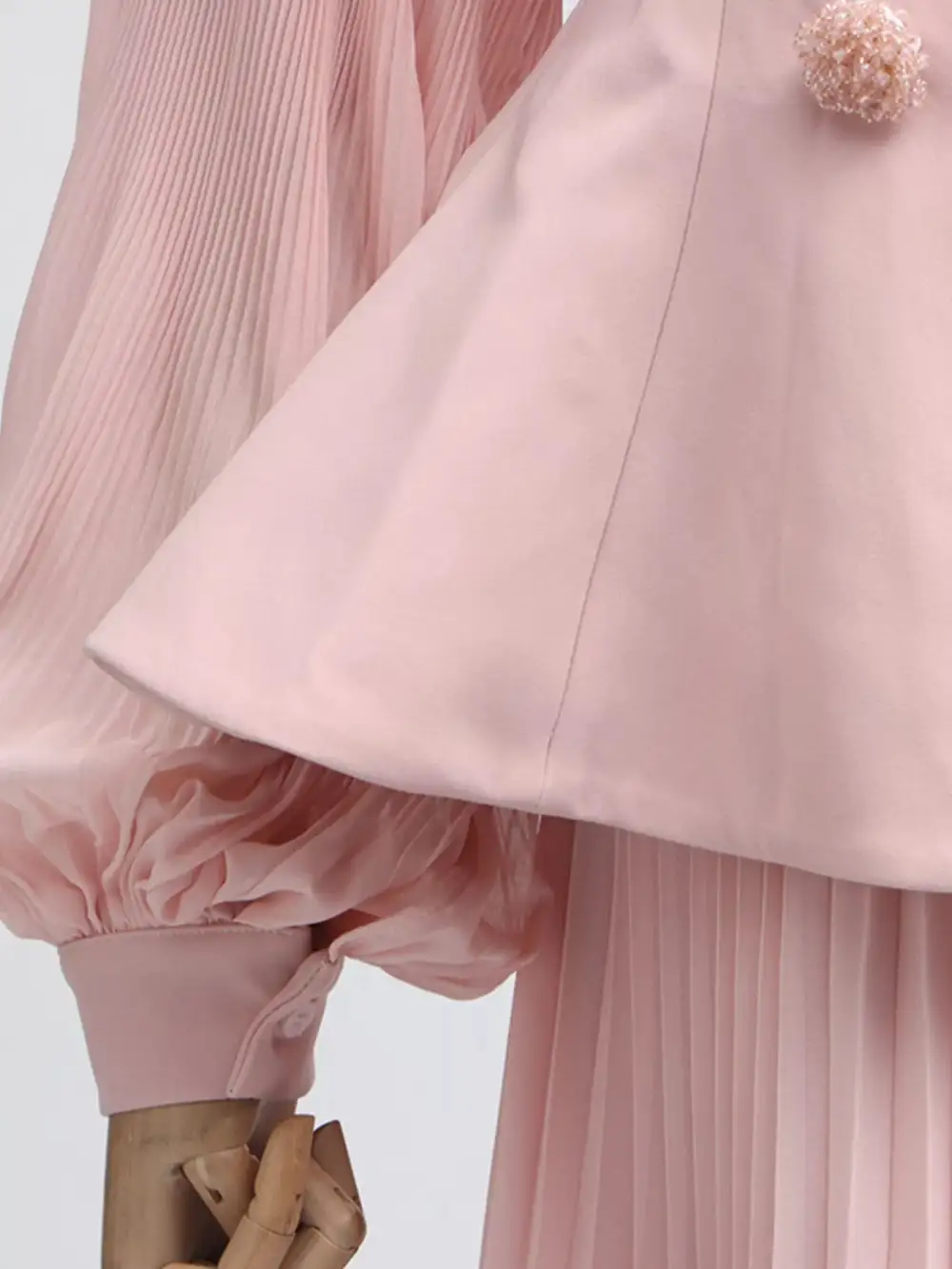 Frill Lapel Collar Top and Pleated Skirt Set