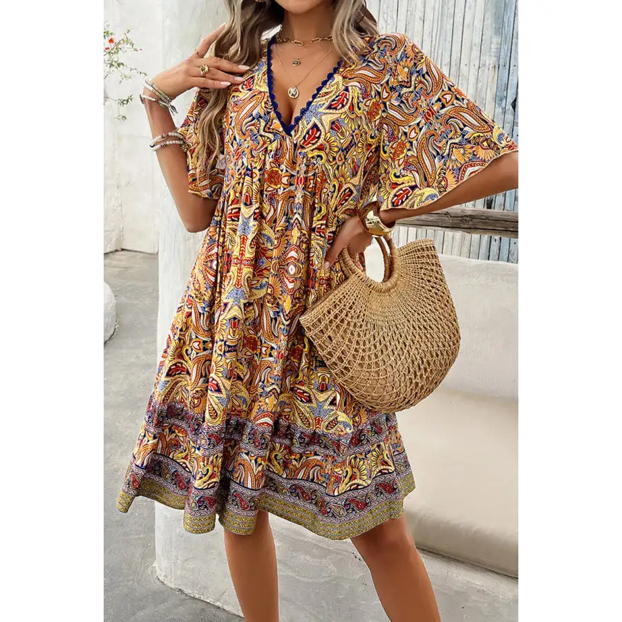 V-Neck Half Sleeve Mini Dress