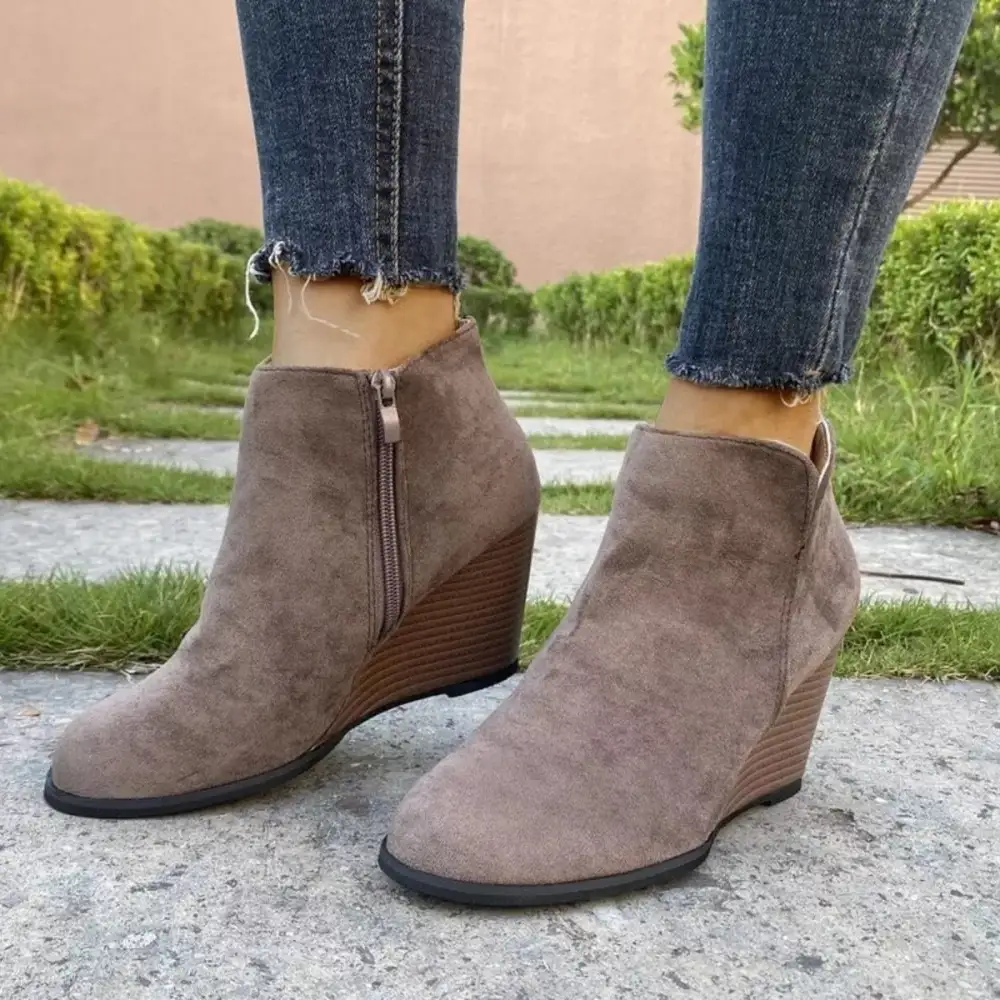 Side Zipper Wedge Boots