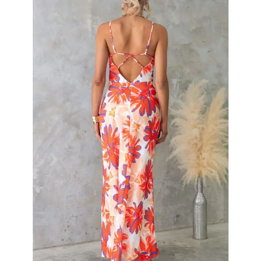 Printed Backless Sleeveless Maxi Dress