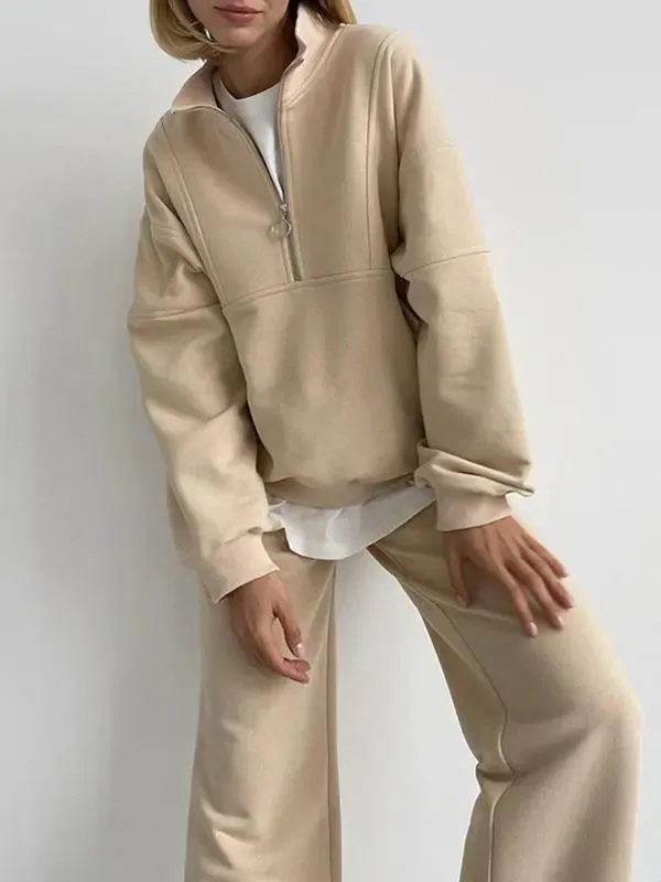 Lapel Top Trousers and Sweatshirt Two-piece Suit