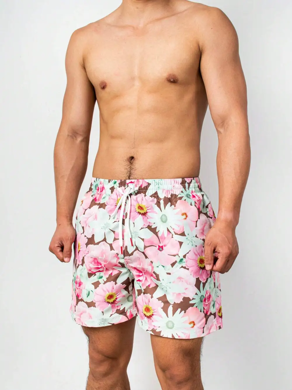 Men's Floral Drawstring Beach Shorts