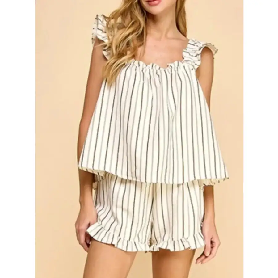Ruffled Striped Tank and Shorts Set