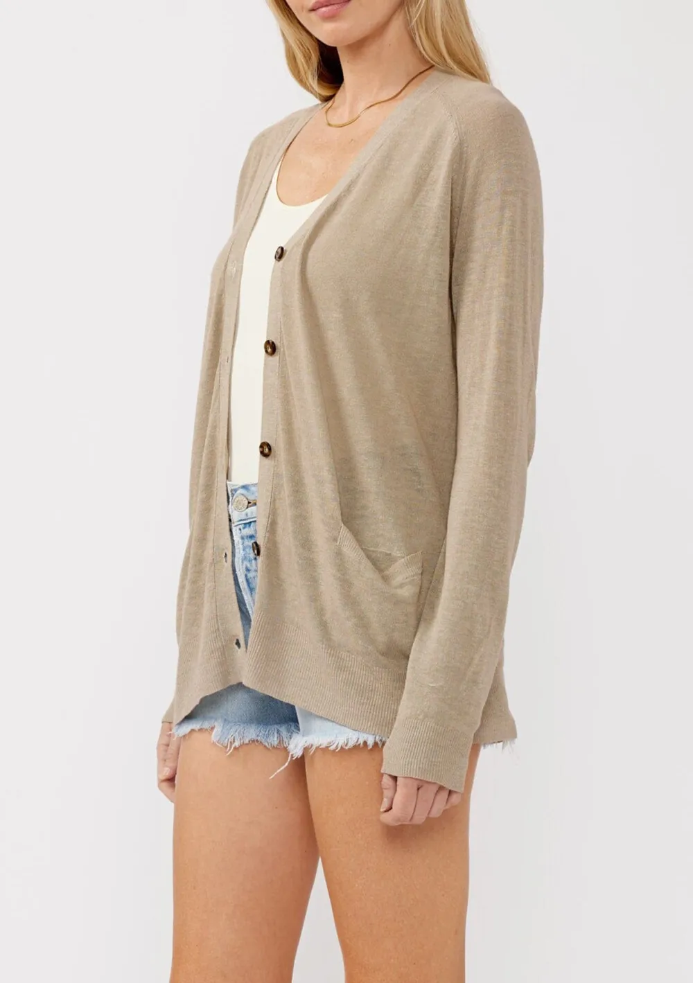Buton Up V-Neck Cardigan with Pockets