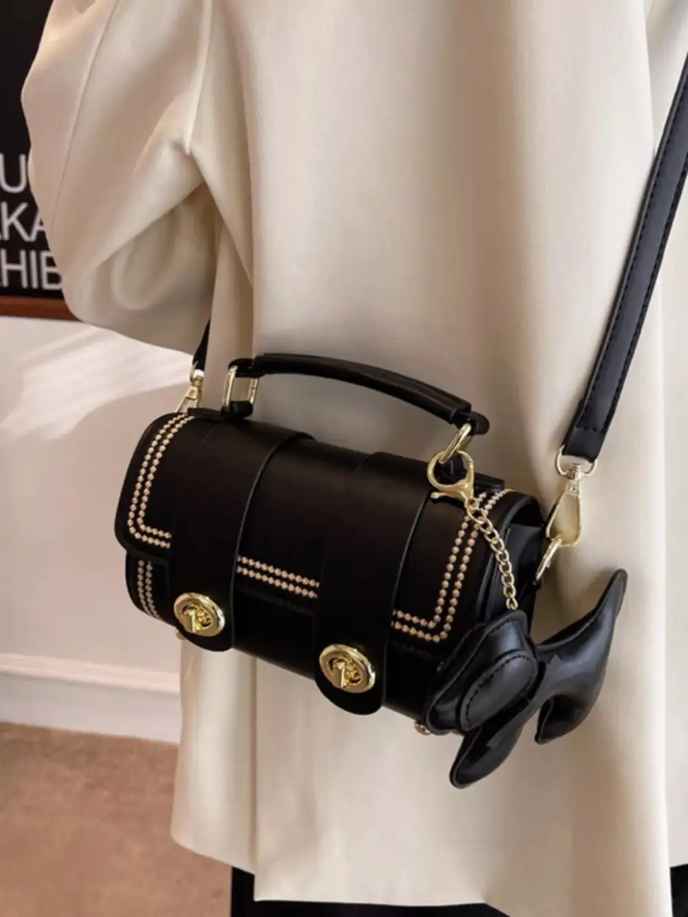 Decorative Charm Faux Leather Crossbody