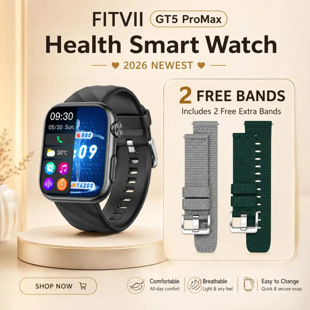 FitVII® GT5 Pro Max Health Watch With Blood Pressure & Blood Sugar & More 2026