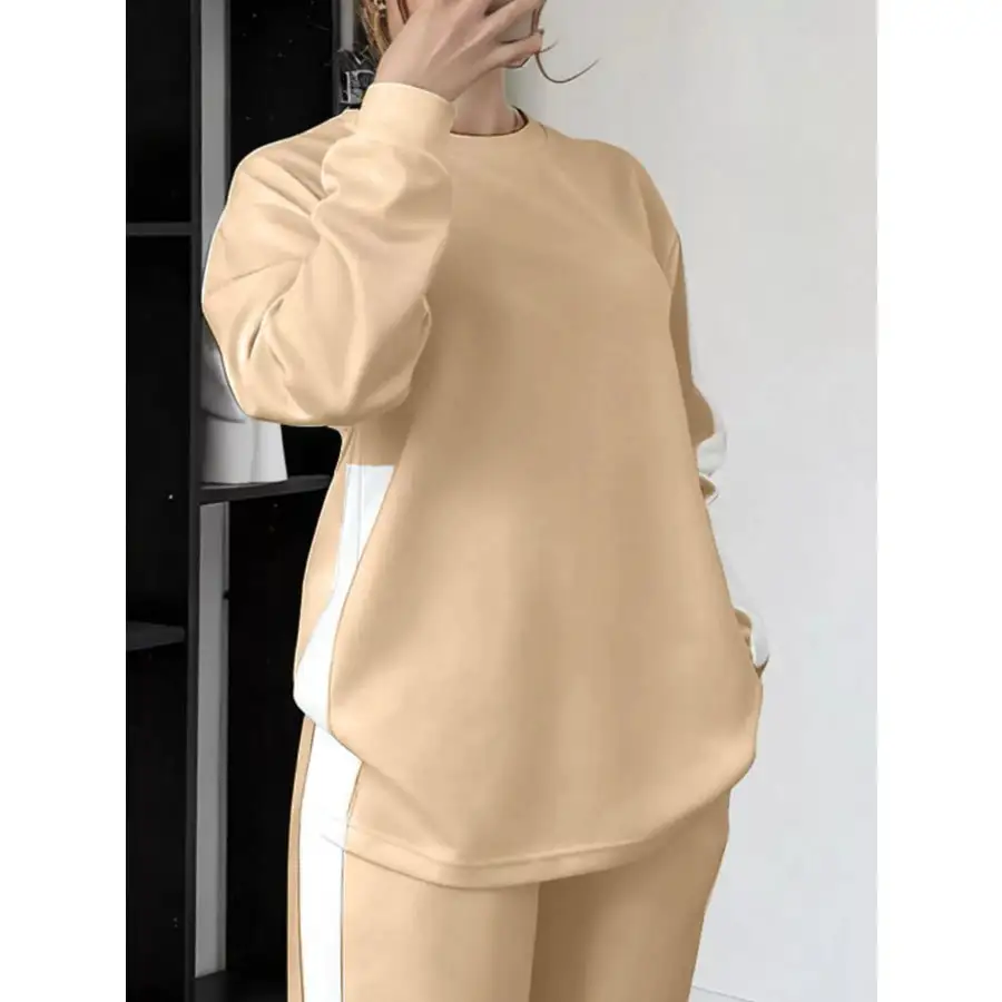 Everyday Contrast Round Neck Top and Pants Set
