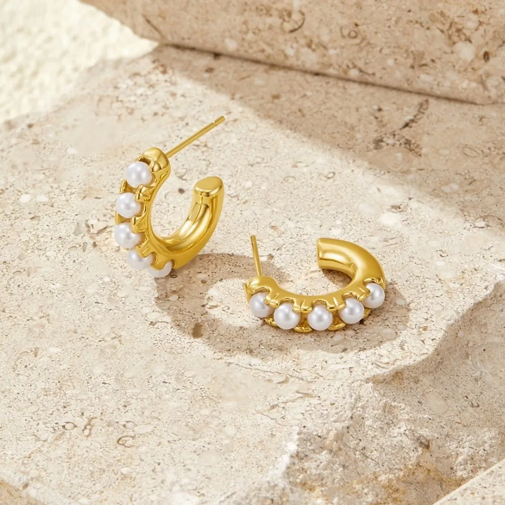 Plated Pearl Hoop Earrings