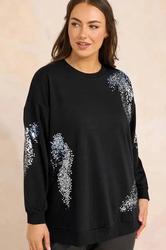 Black & Silver Sequin Embellished Sweatshirt