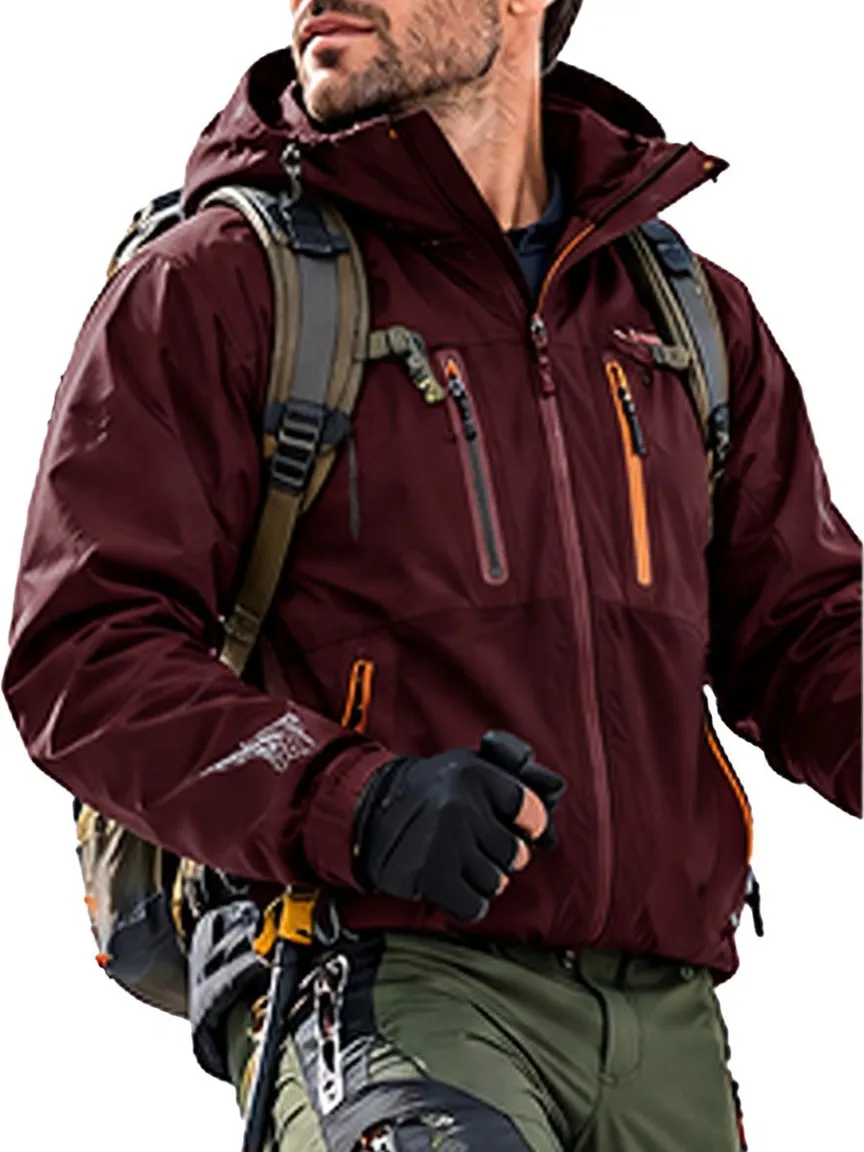 Men's waterproof jacket, suitable for cold-weather hiking, winter skiing, and outdoor softshell activities.