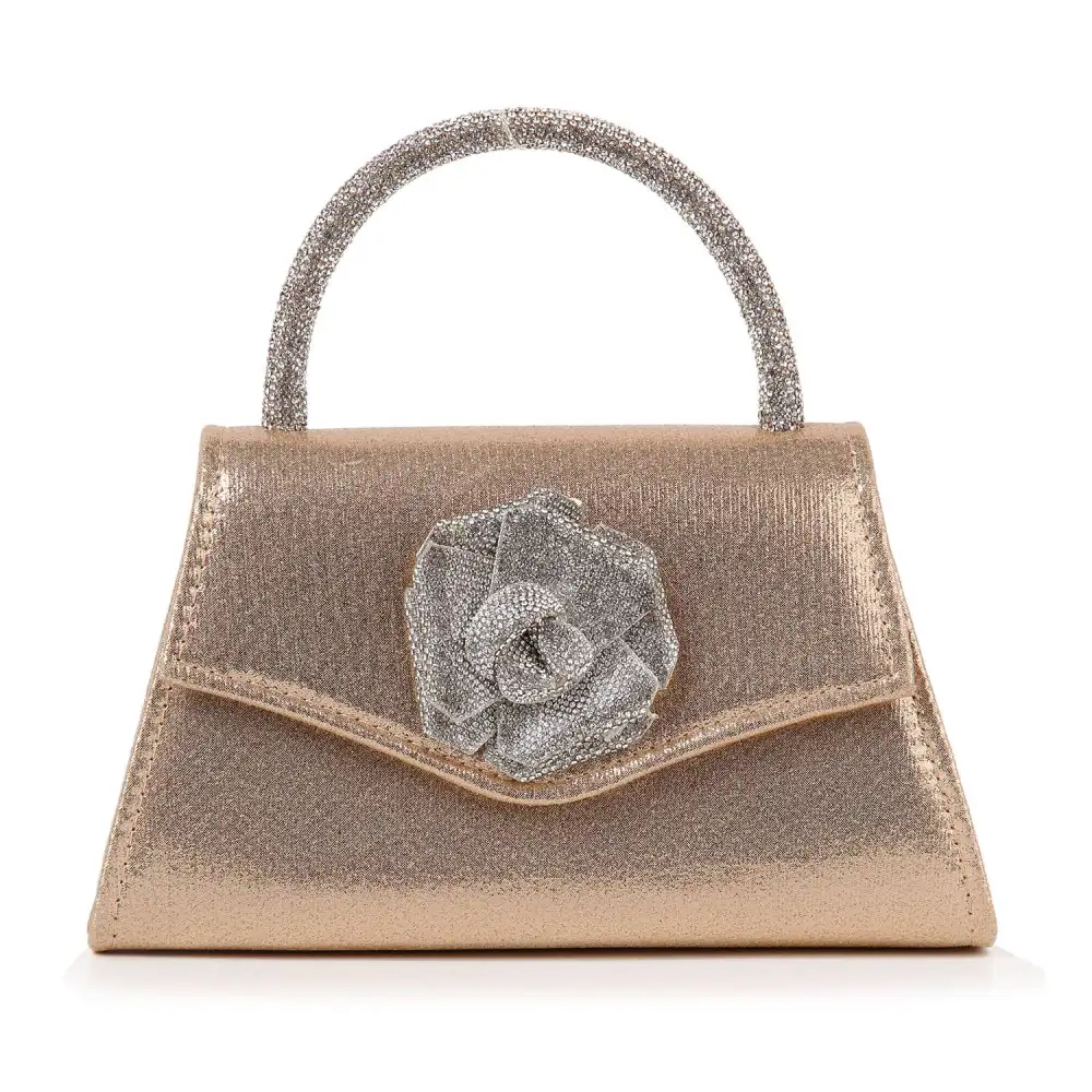 Relaxed Detail Crystal Accent Chain Accent Flap Front Faux Leather Evening Clutch Bag