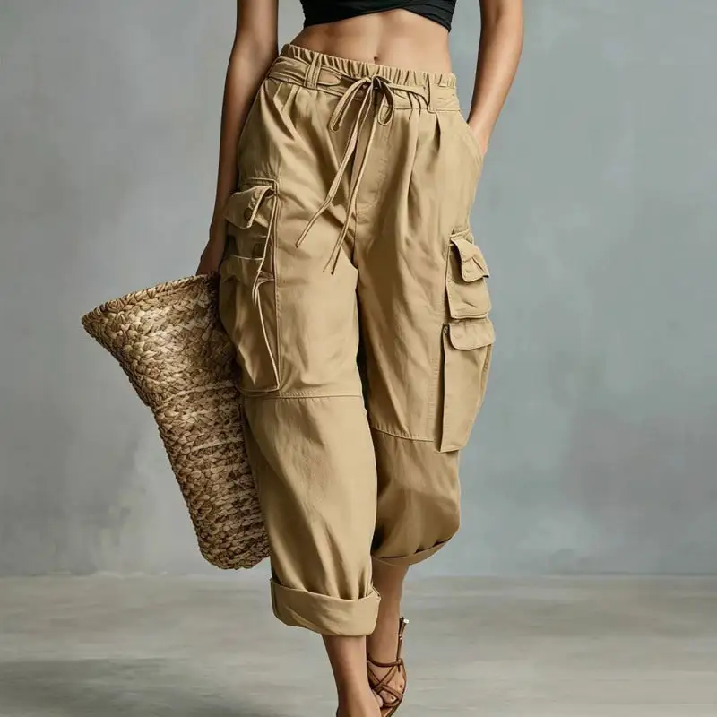 Women's Wide Leg Drawstring Pocket Cargo Pants