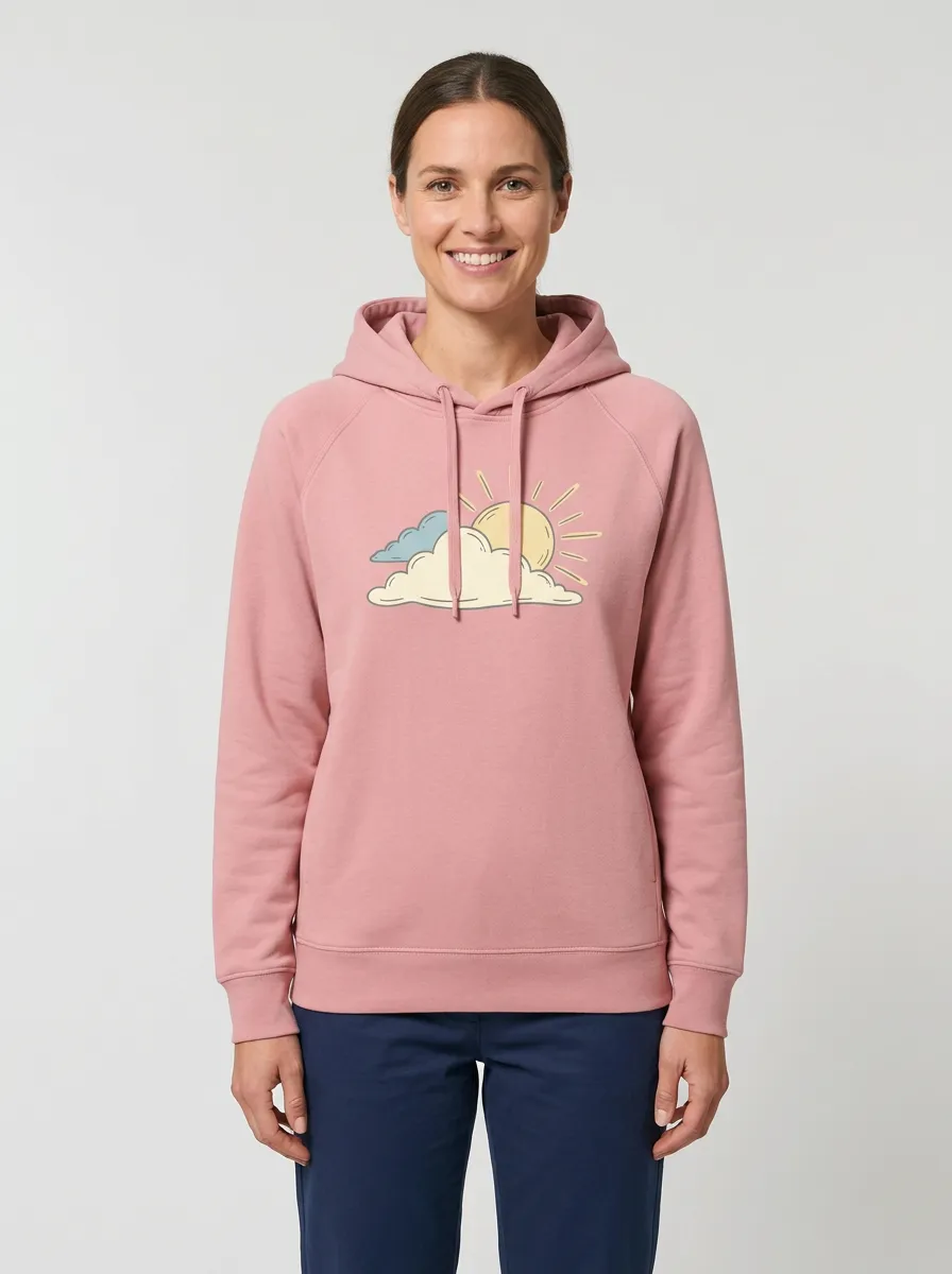 Women's Hooded Drawstring Graphic Rib-Trim Short-Sleeve Hoodie