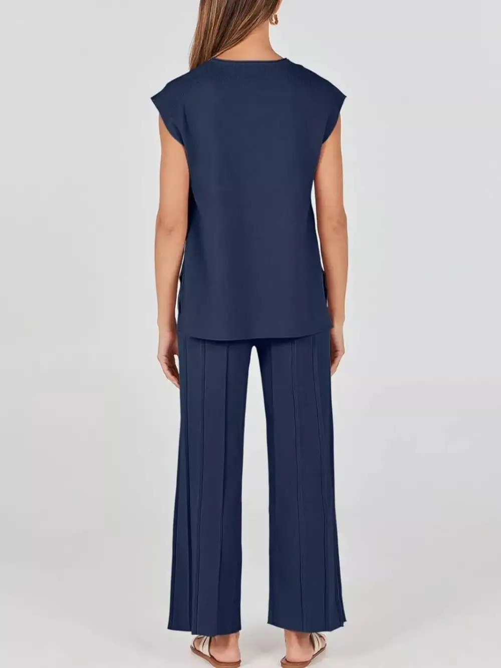 Casual Solid Cap Sleeve Top and Pants Knit Set